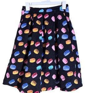 The Moon Black‎ Full Circle Skirt Colorful Macaron Print Lined S  skirt S retro